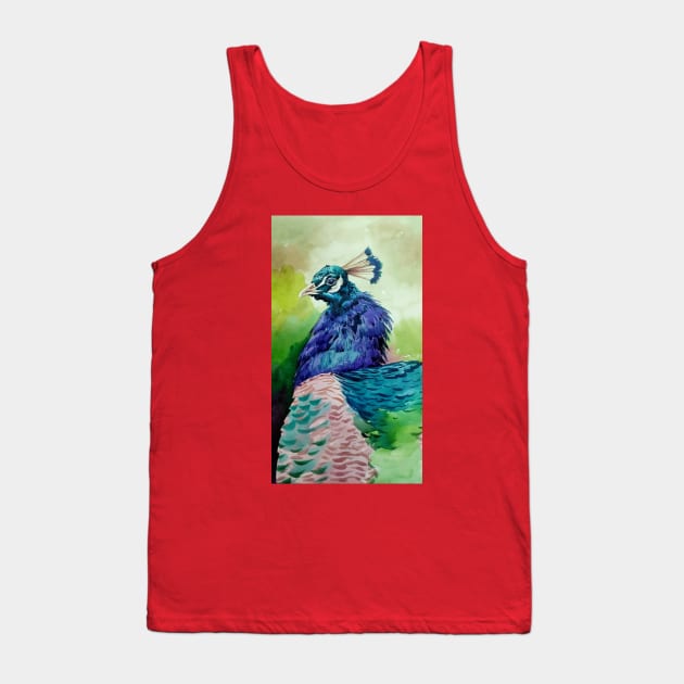 Peacock art painted hand drawn Tank Top by Mako Design 